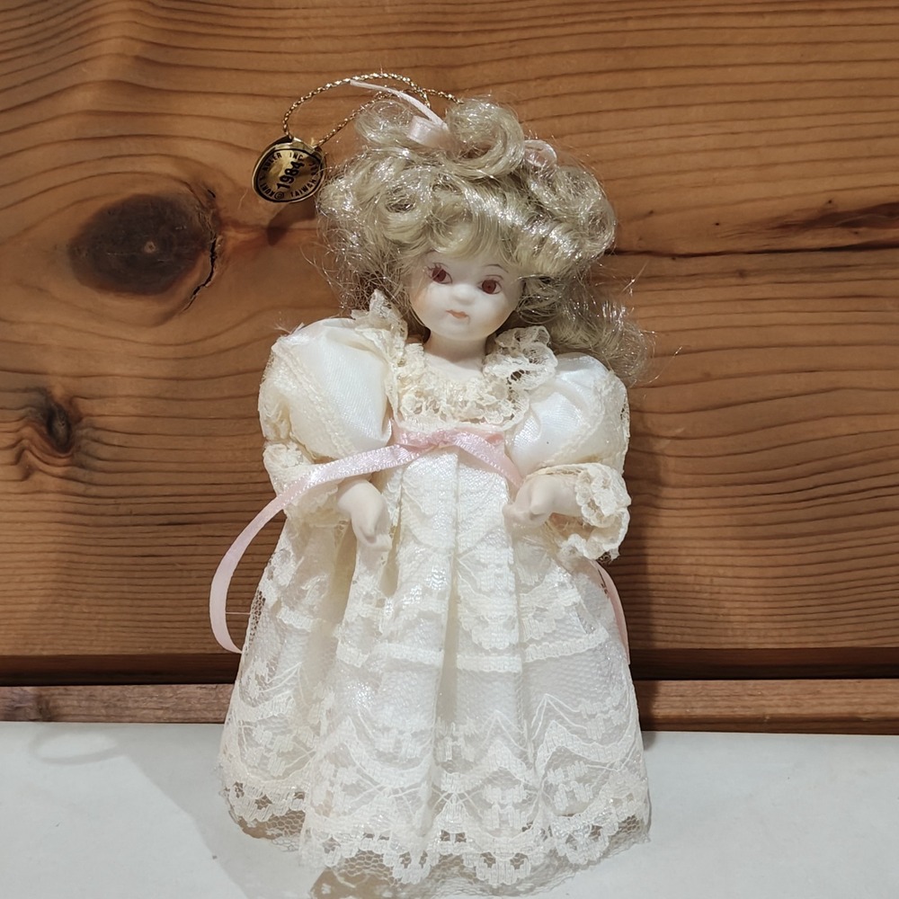 1984 Santa's World Kurt S. Adler 6" Porcelain  Doll Ornament‎ Curly Hair Vintage